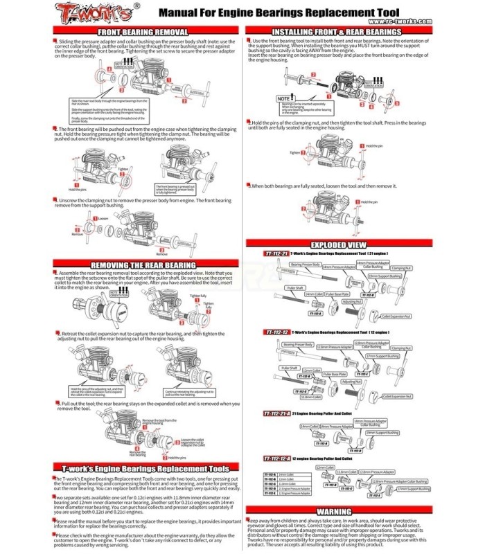 Herramienta de reemplazo T-works para motor .21 - E1rc.com