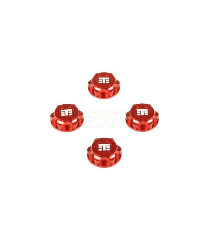 Wheel Nuts (T Logo, 17mm, serrated, red ano, M12x1 - E1rc.com