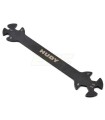 Adjustable wrench for straps and multi-purpose nuts.