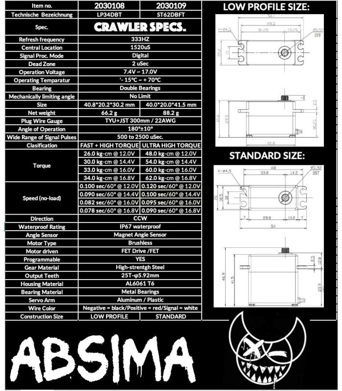 Servo digital aluminio HV crawler LP34DBT absima - E1rc.com