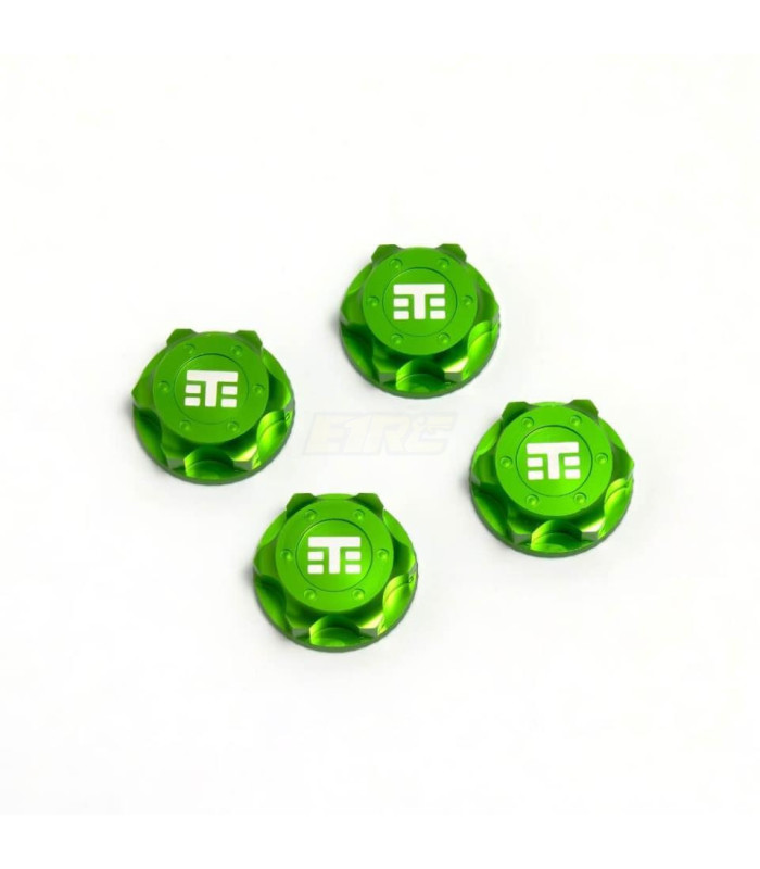  Wheel Nuts (T Logo,17mm, serrated,green ano 4u) - E1rc.com