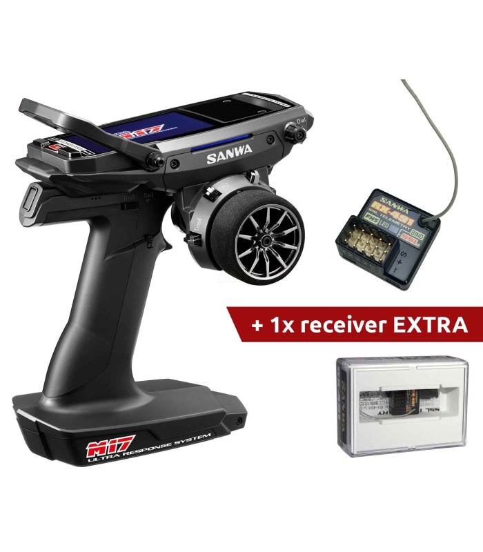 Radio Sanwa M17 + 2 Receivers (1xRX-493 + 1xRX482) with integrated battery - E1rc.com