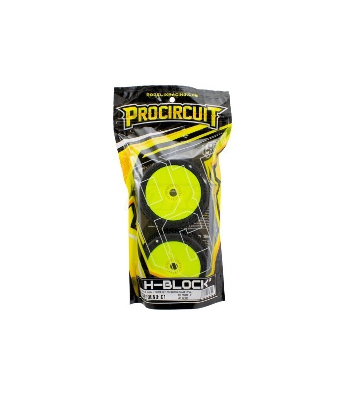 H-BLOCK V2 BUGGY C1 (SUPER SOFT) EN LLANTA AMARILLA (2PCS.) - E1rc.com