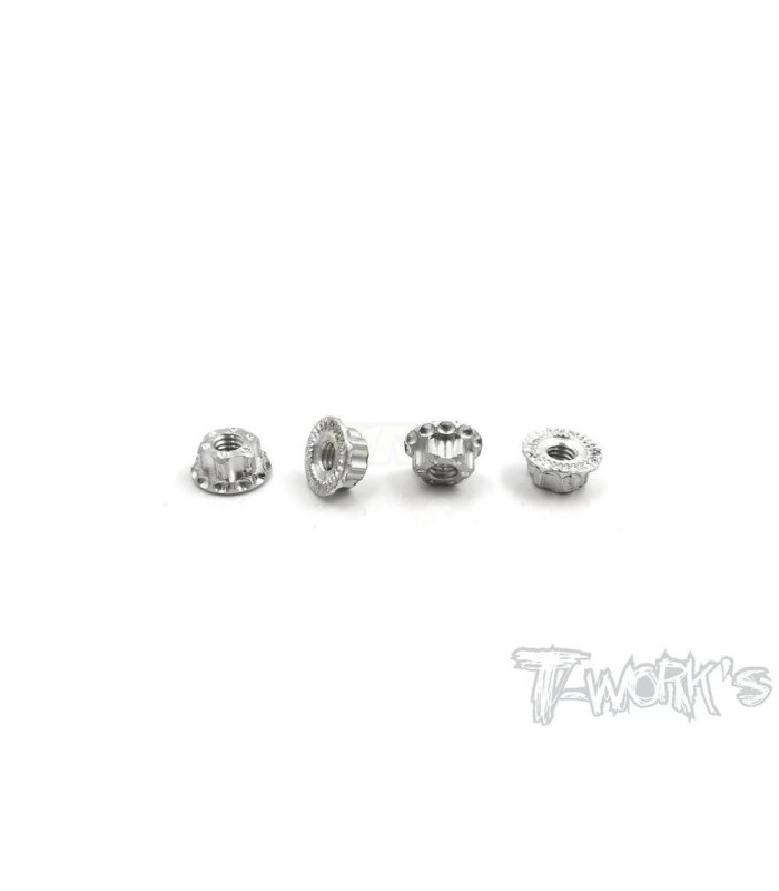 Tuerca M4 rueda estriada T-works plata (4uds) - E1rc.com